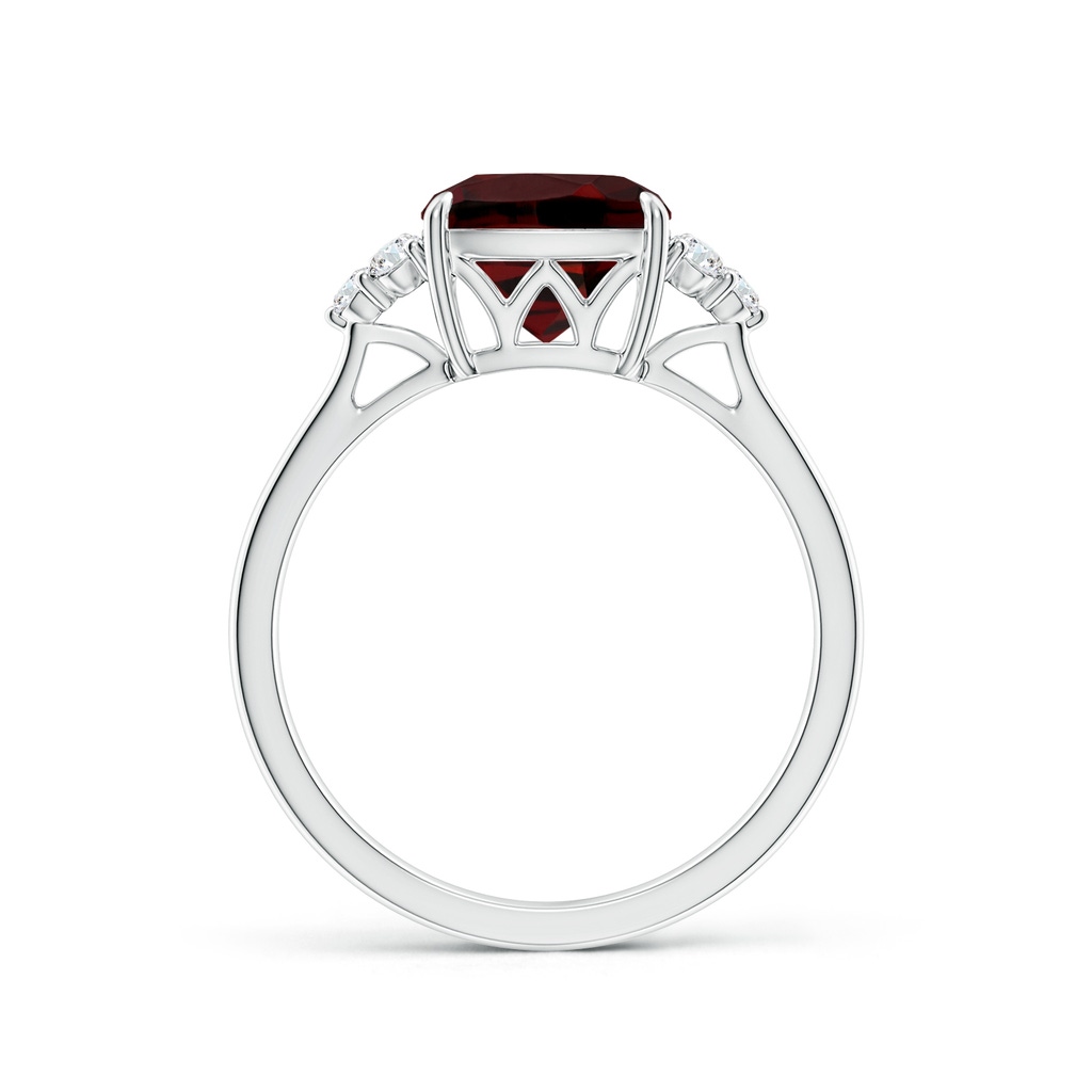 8mm AAA Cushion Garnet Engagement Ring with Trio Diamonds in White Gold Side-1