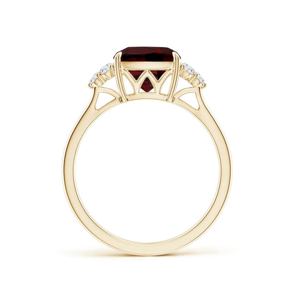 8mm AAA Cushion Garnet Engagement Ring with Trio Diamonds in Yellow Gold side-1