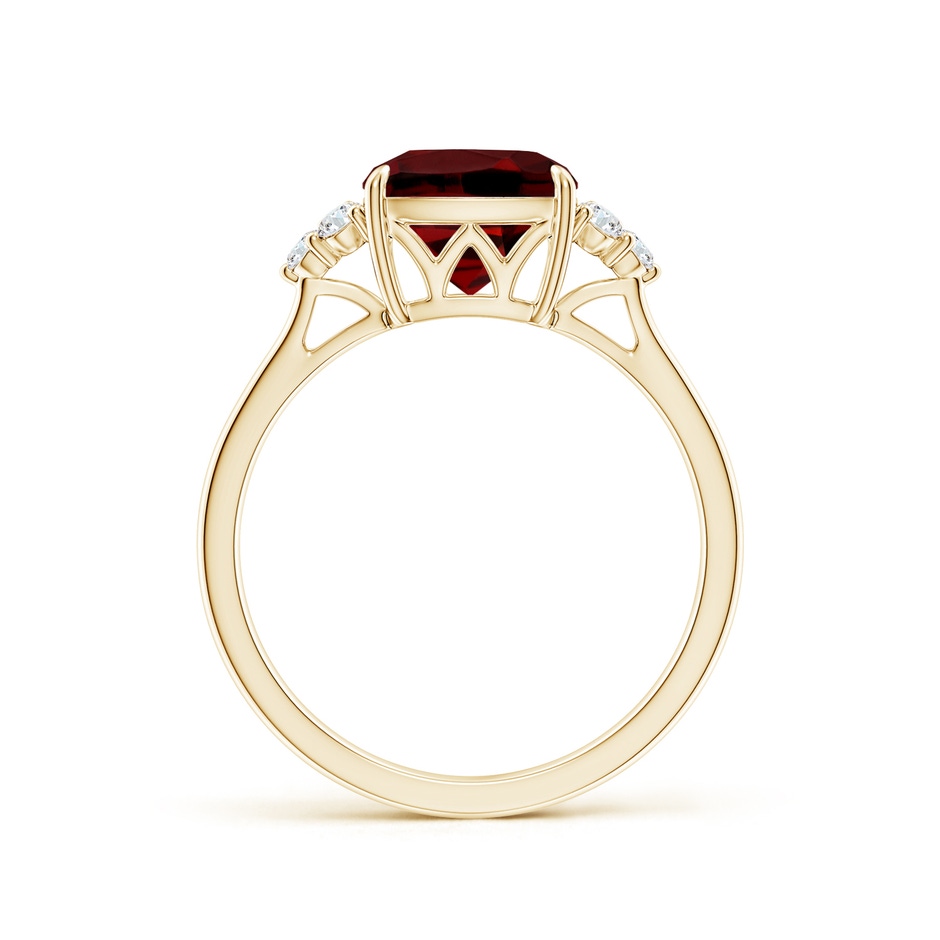 8mm AAAA Cushion Garnet Engagement Ring with Trio Diamonds in Yellow Gold side-1
