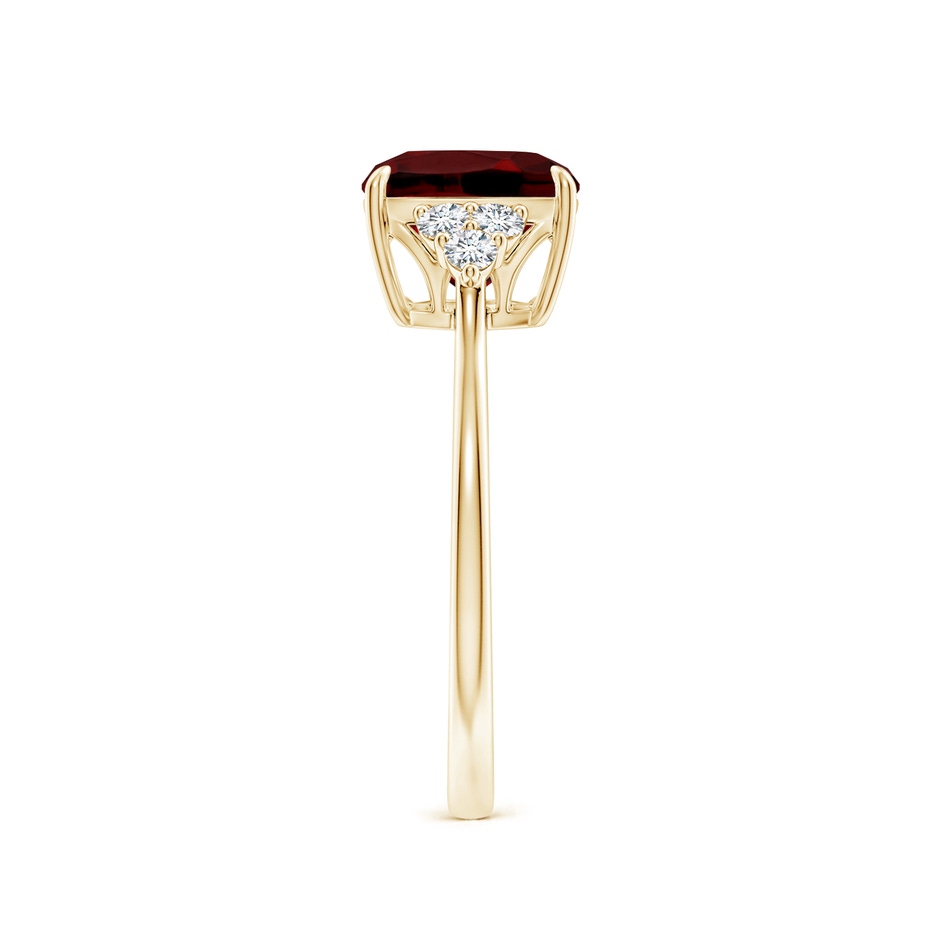 8mm AAAA Cushion Garnet Engagement Ring with Trio Diamonds in Yellow Gold side-2