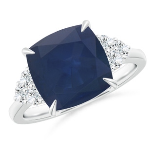 10mm A Cushion Blue Sapphire Engagement Ring with Trio Diamonds in P950 Platinum