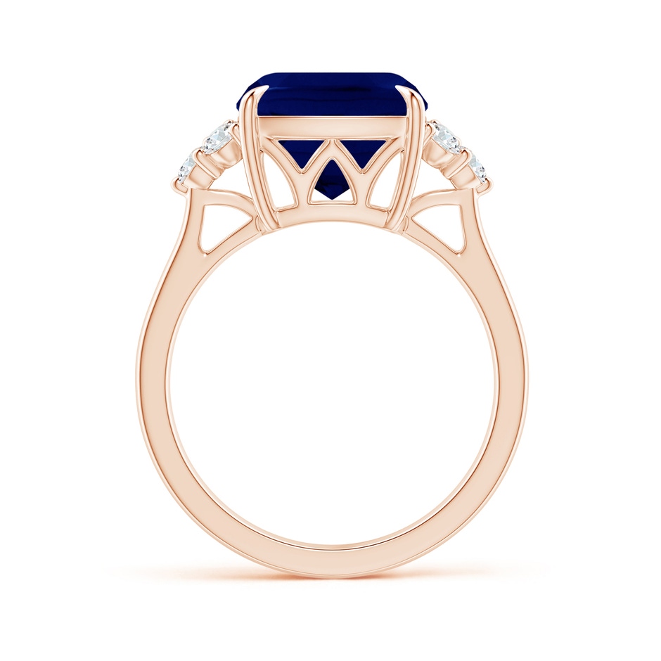 10mm AA Cushion Blue Sapphire Engagement Ring with Trio Diamonds in Rose Gold side 199
