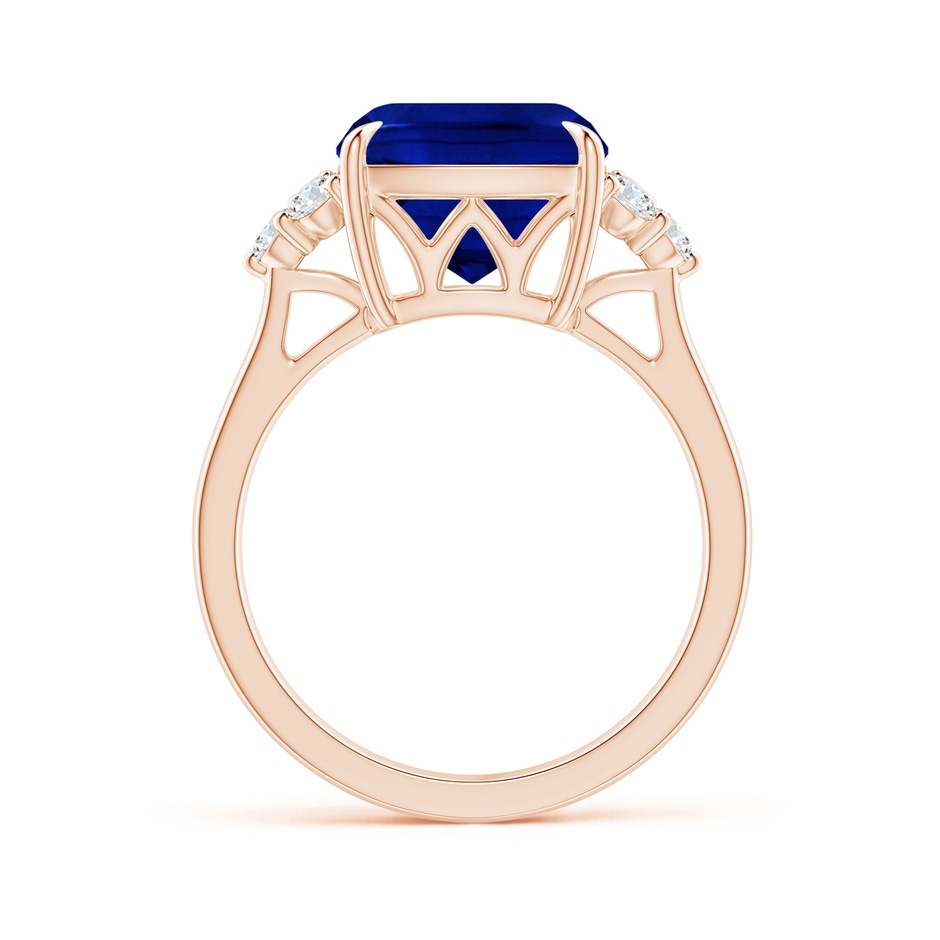 10mm Lab-Grown Cushion Blue Sapphire Engagement Ring with Trio Diamonds in Rose Gold side 199