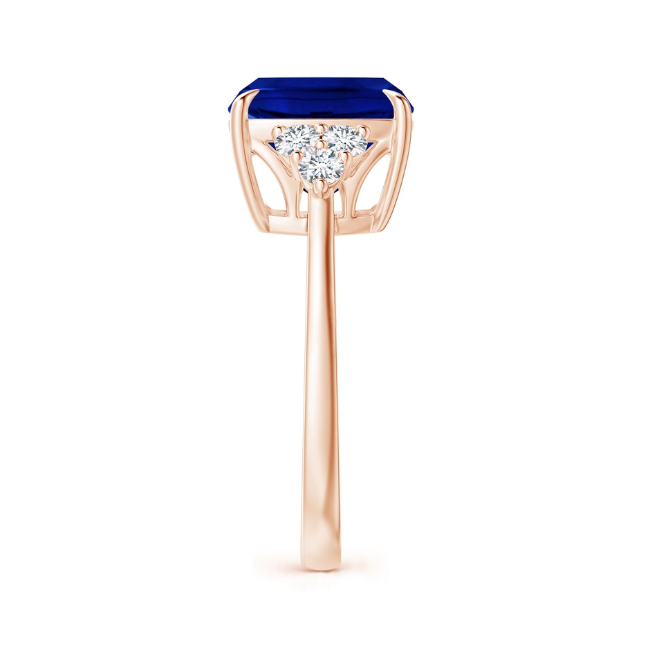 10mm Lab-Grown Cushion Blue Sapphire Engagement Ring with Trio Diamonds in Rose Gold side 299
