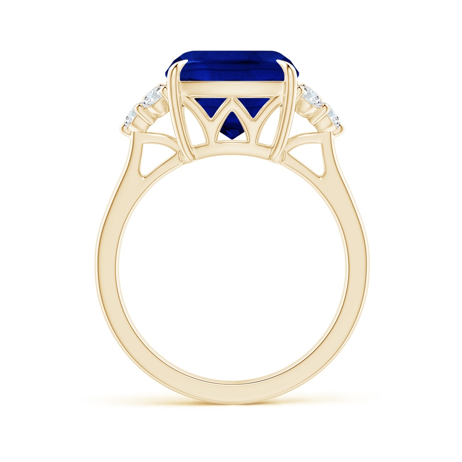 10mm Lab-Grown Cushion Blue Sapphire Engagement Ring with Trio Diamonds in Yellow Gold side 199