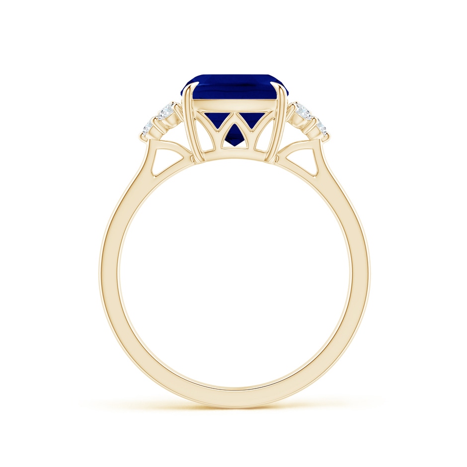 8mm AAA Cushion Blue Sapphire Engagement Ring with Trio Diamonds in Yellow Gold side 199
