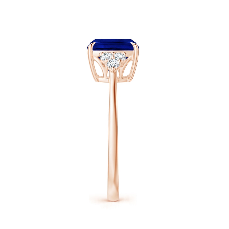 8mm Lab-Grown Cushion Blue Sapphire Engagement Ring with Trio Diamonds in 9K Rose Gold side 299