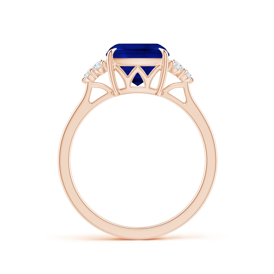 8mm Lab-Grown Cushion Blue Sapphire Engagement Ring with Trio Diamonds in Rose Gold side 199
