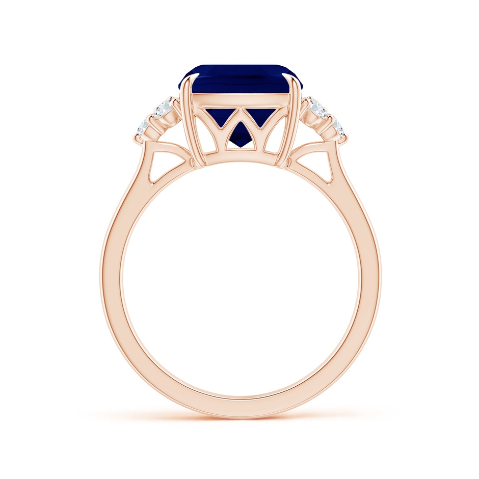 9mm AA Cushion Blue Sapphire Engagement Ring with Trio Diamonds in Rose Gold side 199