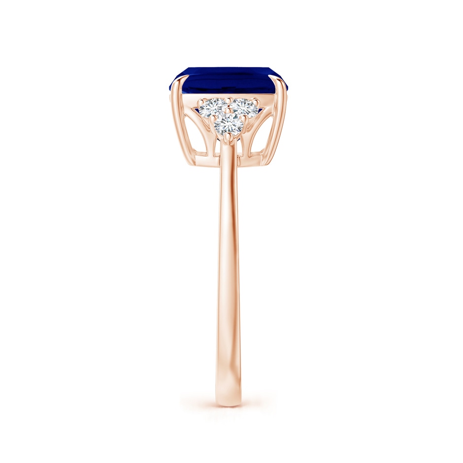 9mm AAA Cushion Blue Sapphire Engagement Ring with Trio Diamonds in Rose Gold side 299