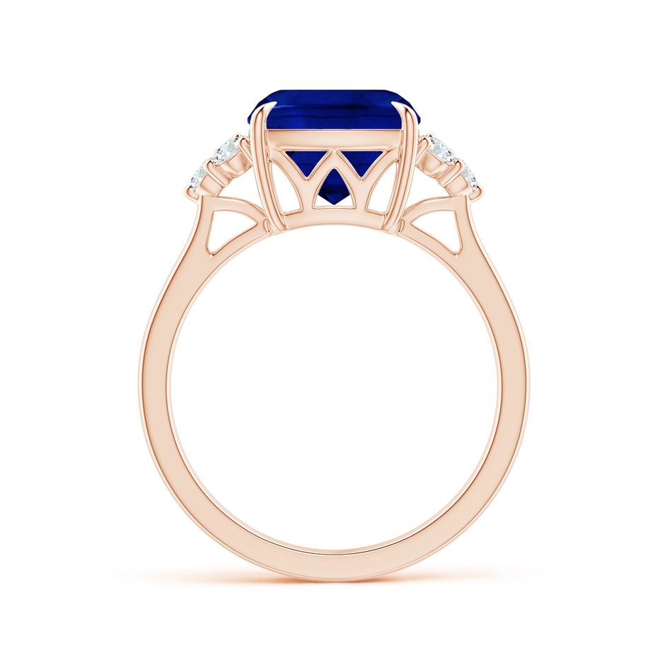 9mm AAAA Cushion Blue Sapphire Engagement Ring with Trio Diamonds in Rose Gold side 199