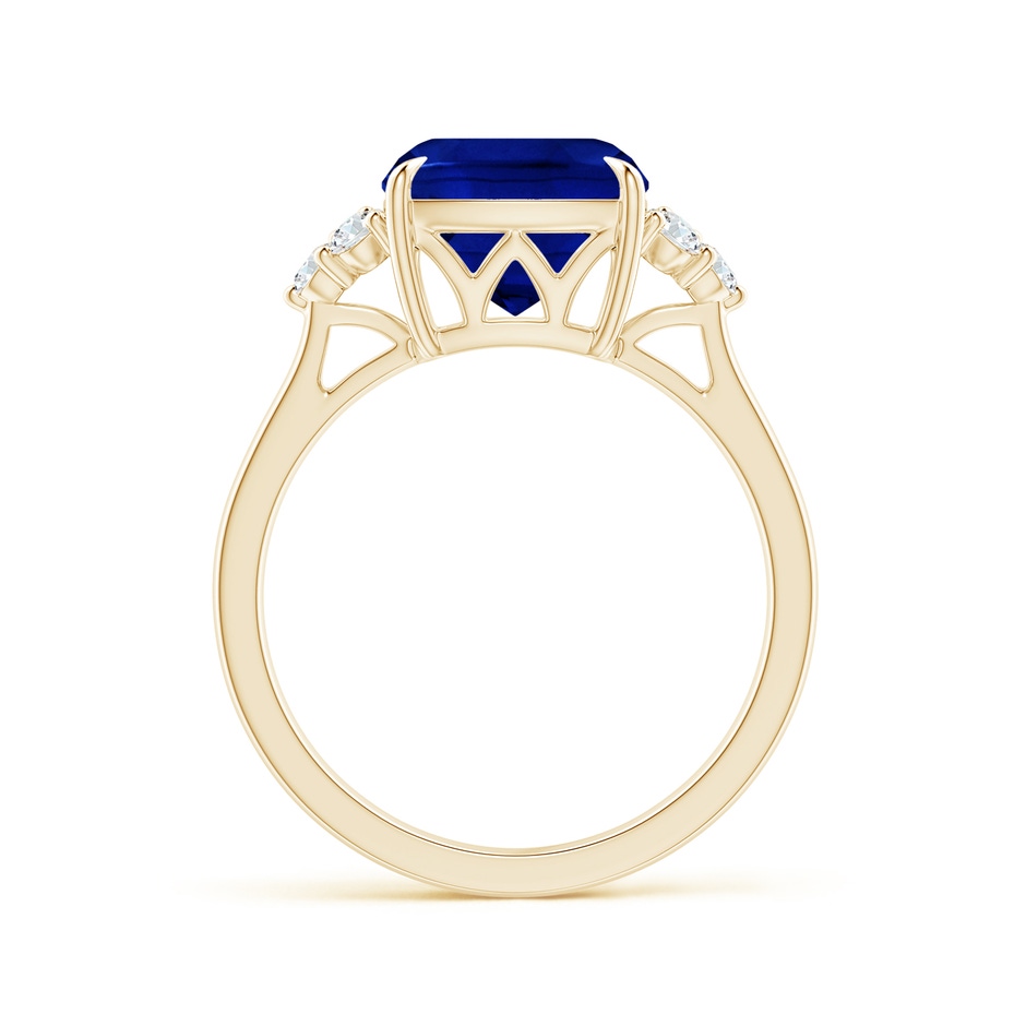 9mm Lab-Grown Cushion Blue Sapphire Engagement Ring with Trio Diamonds in Yellow Gold side 199