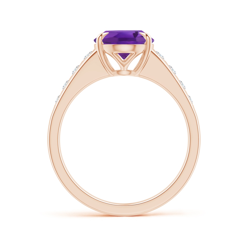 10x8mm AAA Oval Amethyst Ring with Flush-Set Diamonds in Rose Gold Side 1