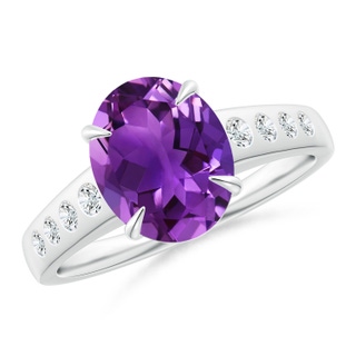 10x8mm AAAA Oval Amethyst Ring with Flush-Set Diamonds in P950 Platinum