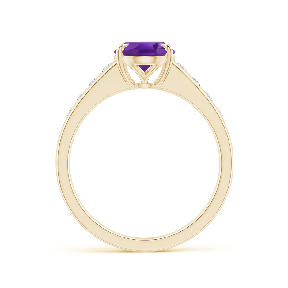 9x7mm AAA Oval Amethyst Ring with Flush-Set Diamonds in Yellow Gold side 1