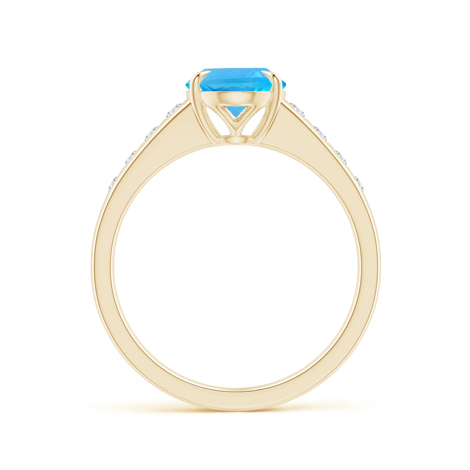 9x7mm AAA Oval Swiss Blue Topaz Ring with Flush-Set Diamonds in Yellow Gold side 1