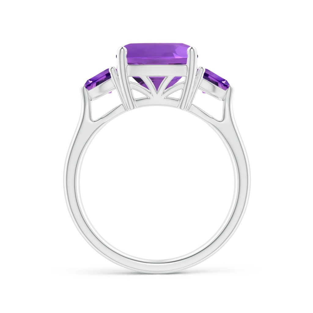 9mm AAA Cushion and Trillion Amethyst Three Stone Ring in White Gold Side 1