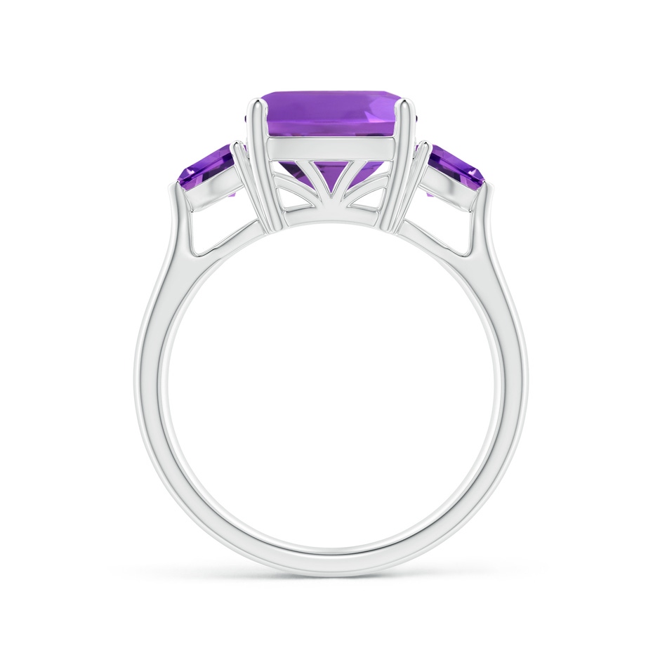 9mm AAA Cushion and Trillion Amethyst Three Stone Ring in White Gold side 1