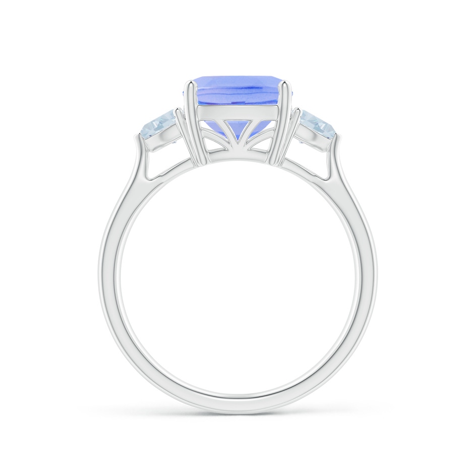 8mm A Cushion Tanzanite and Trillion Aquamarine Three Stone Ring in P950 Platinum side 1