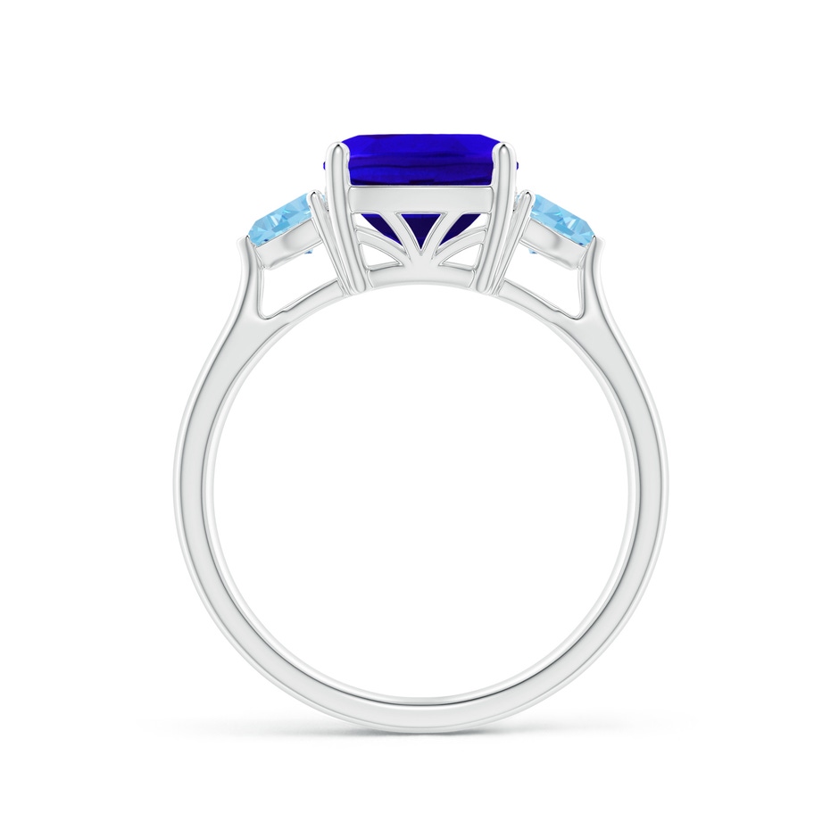 8mm AAAA Cushion Tanzanite and Trillion Aquamarine Three Stone Ring in P950 Platinum side 1