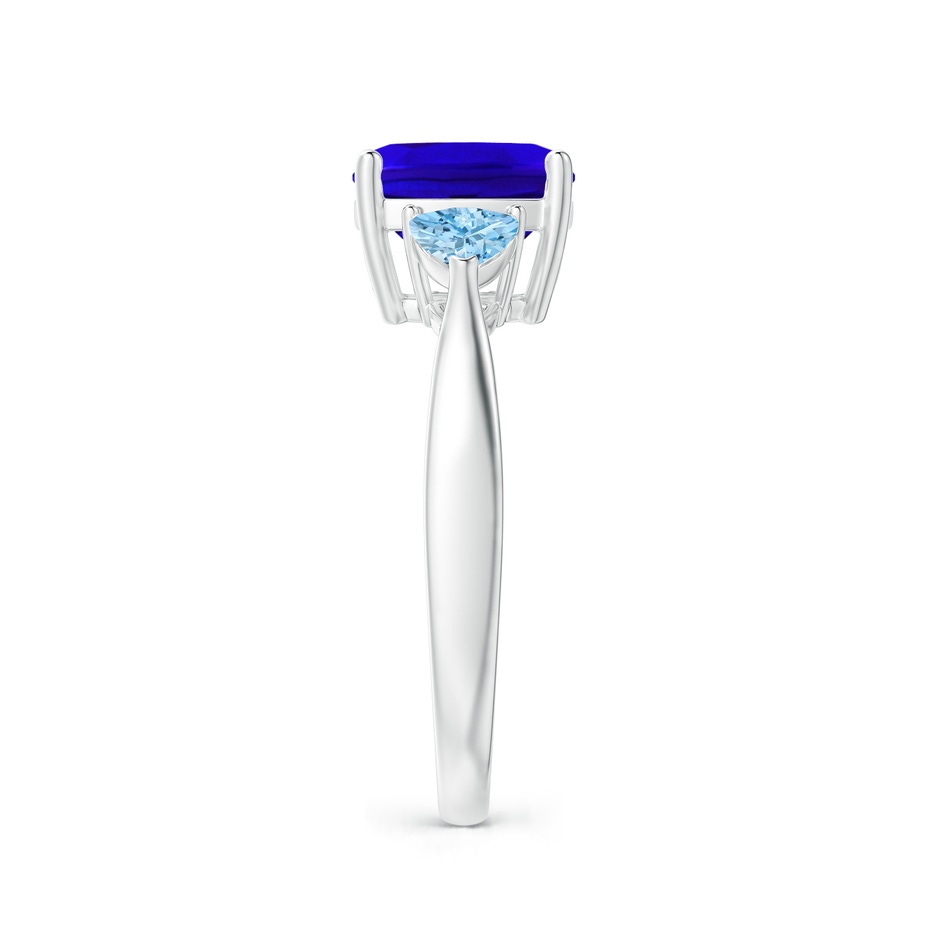 8mm AAAA Cushion Tanzanite and Trillion Aquamarine Three Stone Ring in P950 Platinum side 2