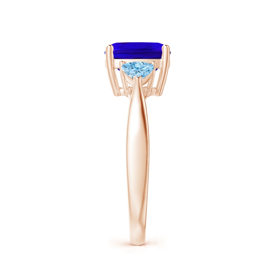 8mm AAAA Cushion Tanzanite and Trillion Aquamarine Three Stone Ring in Rose Gold side 2