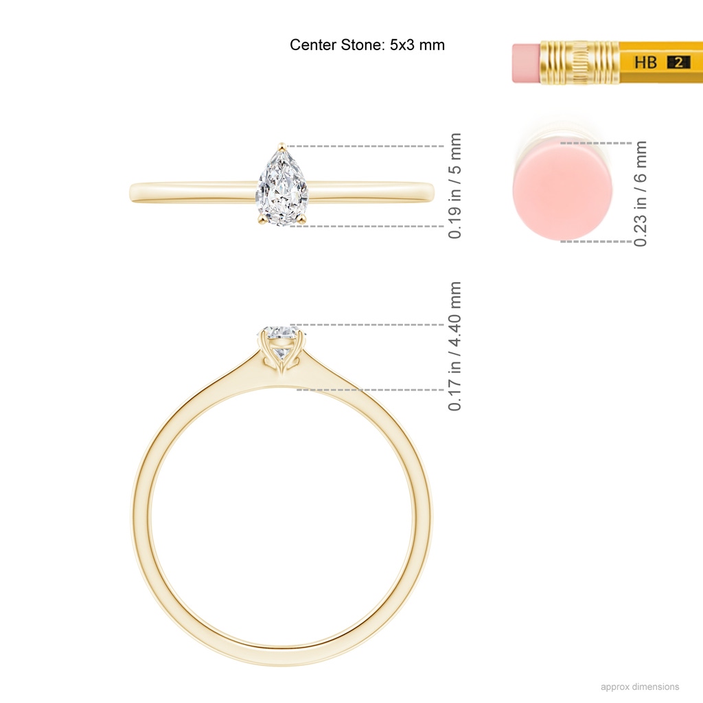 5x3mm HSI2 Pear-Shaped Diamond Solitaire Engagement Ring in Yellow Gold Ruler