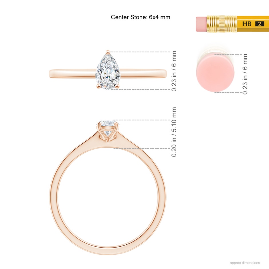 6x4mm GVS2 Pear-Shaped Diamond Solitaire Engagement Ring in Rose Gold ruler