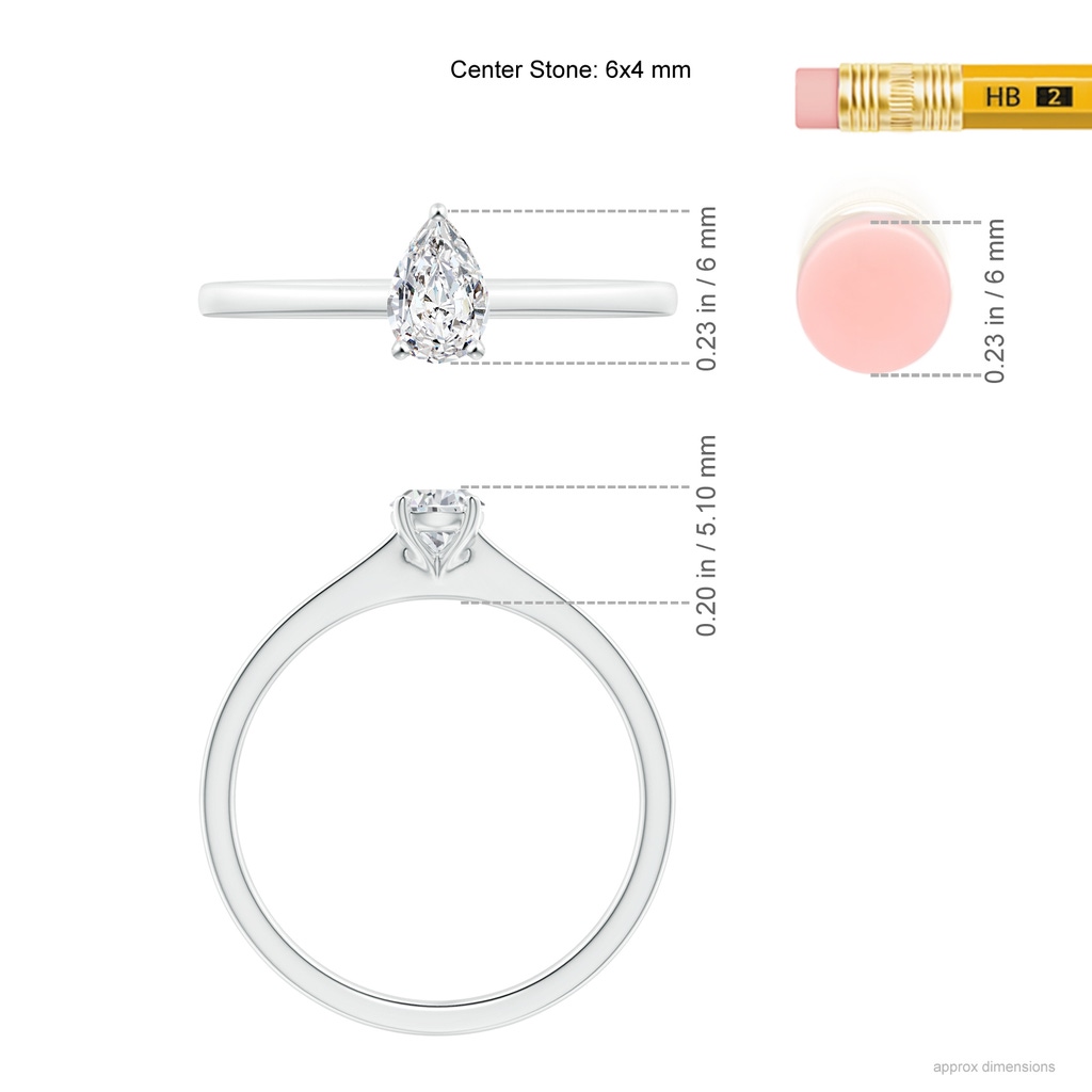 6x4mm HSI2 Pear-Shaped Diamond Solitaire Engagement Ring in White Gold Ruler