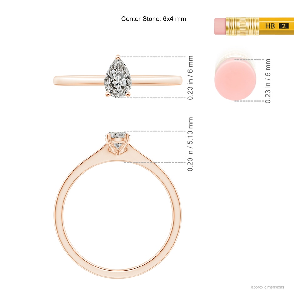 6x4mm KI3 Pear-Shaped Diamond Solitaire Engagement Ring in Rose Gold ruler