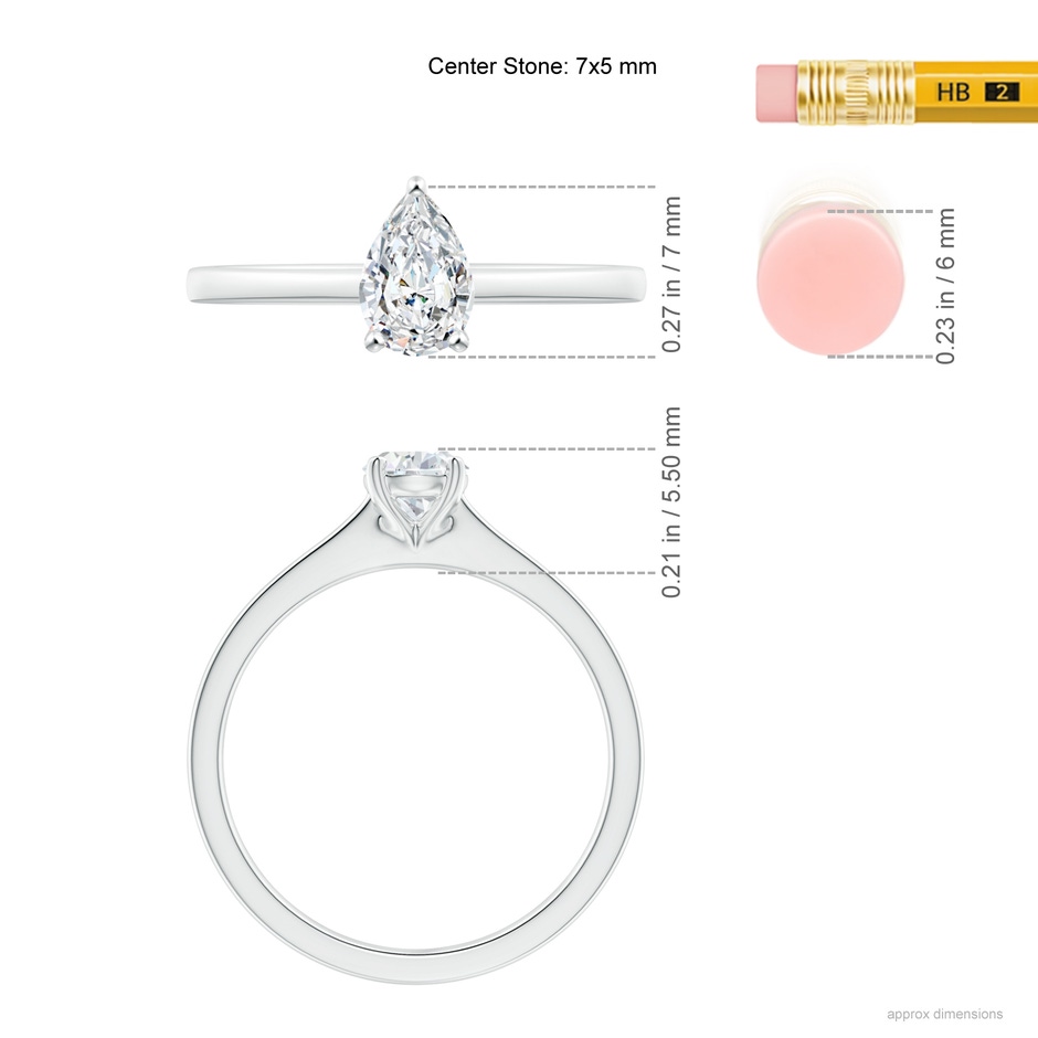 7x5mm GVS2 Pear-Shaped Diamond Solitaire Engagement Ring in P950 Platinum ruler