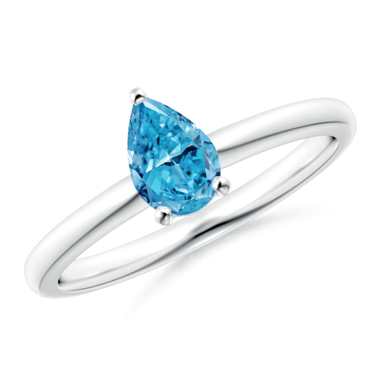 Angara 0.71 CTW Solitaire Pear-Shaped Fancy Intense Blue Diamond Engagement Ring in Platinum