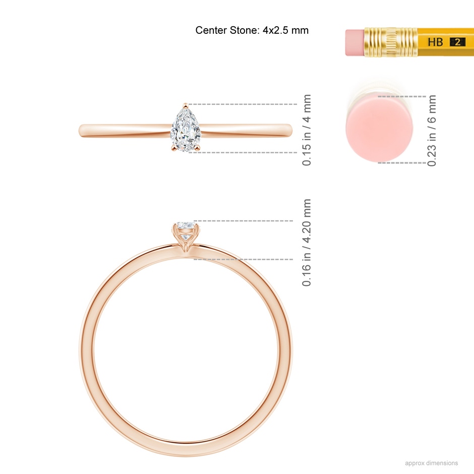 4x2.5mm GVS2 Solitaire Pear-Shaped Diamond Engagement Ring in Rose Gold ruler