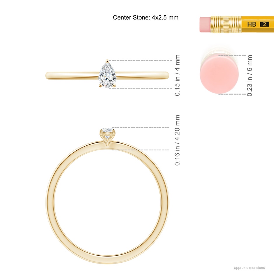 4x2.5mm GVS2 Solitaire Pear-Shaped Diamond Engagement Ring in Yellow Gold ruler