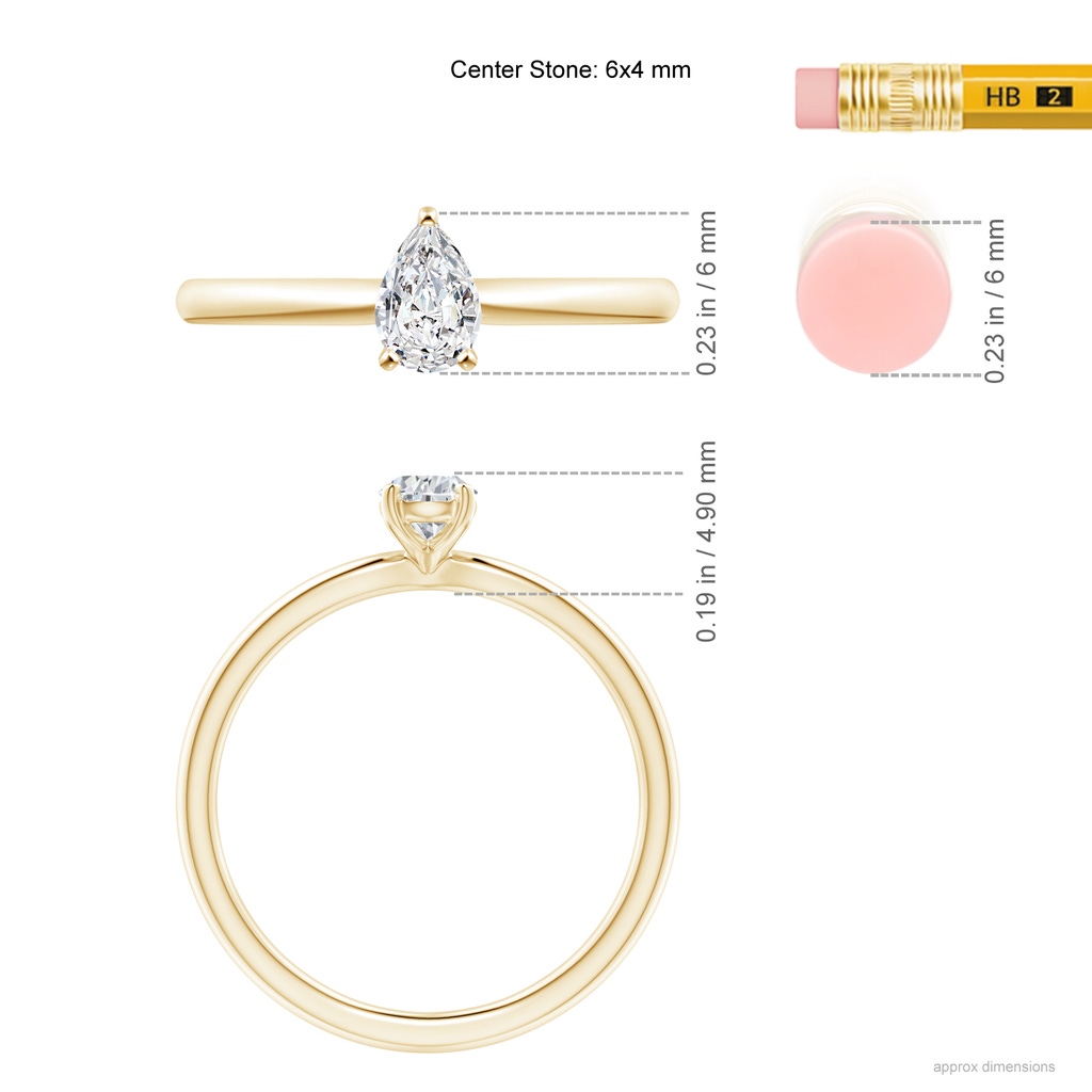 6x4mm HSI2 Solitaire Pear-Shaped Diamond Engagement Ring in Yellow Gold Ruler