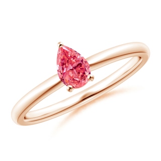6x4mm AAAA Solitaire Pear-Shaped Fancy Intense Pink Diamond Engagement Ring in 18K Rose Gold