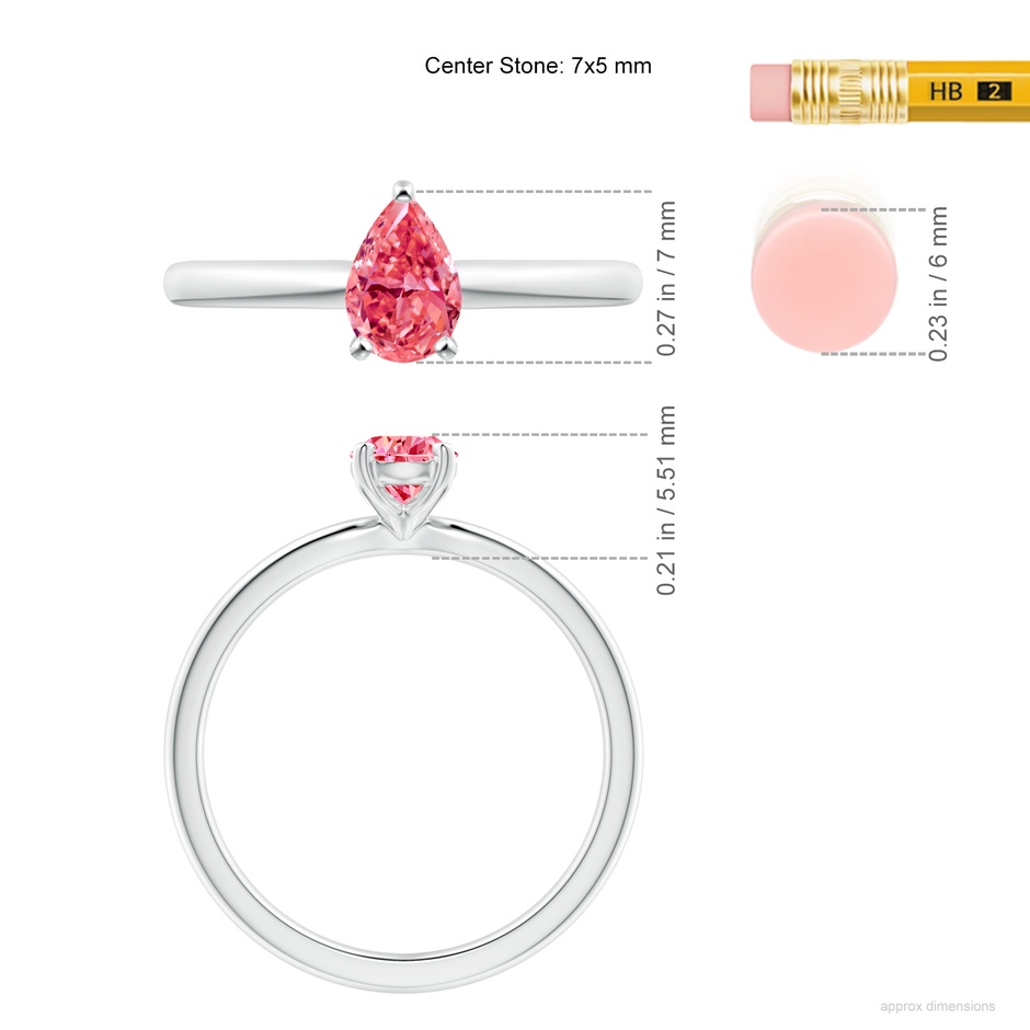 7x5mm AAAA Solitaire Pear-Shaped Fancy Intense Pink Diamond Engagement Ring in P950 Platinum ruler