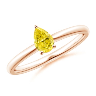 6x4mm AAAA Solitaire Pear-Shaped Fancy Intense Yellow Diamond Engagement Ring in 18K Rose Gold