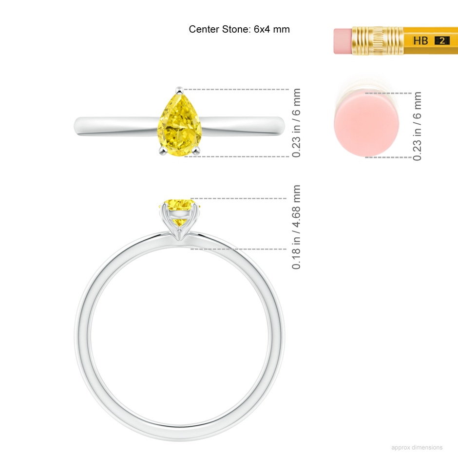 6x4mm AAAA Solitaire Pear-Shaped Fancy Intense Yellow Diamond Engagement Ring in P950 Platinum ruler