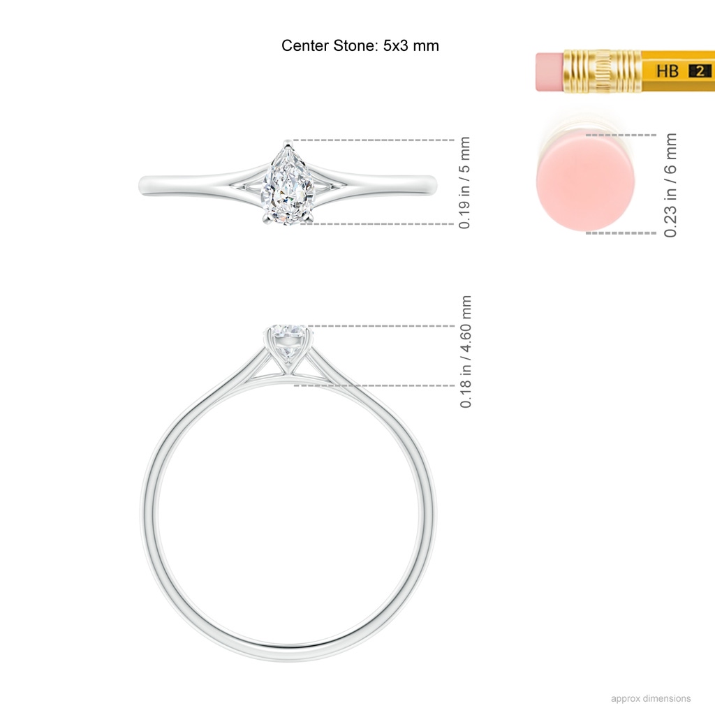 5x3mm GVS2 Pear-Shaped Diamond Solitaire Split Shank Engagement Ring in White Gold Ruler