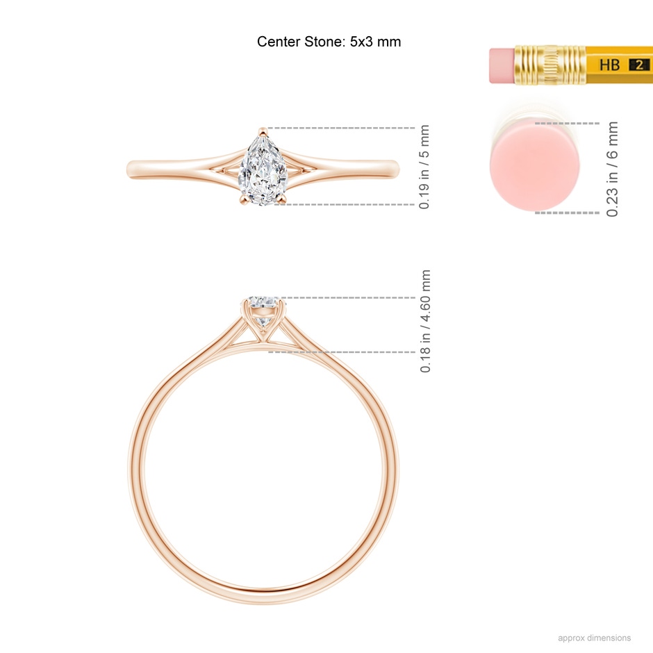 5x3mm HSI2 Pear-Shaped Diamond Solitaire Split Shank Engagement Ring in Rose Gold ruler