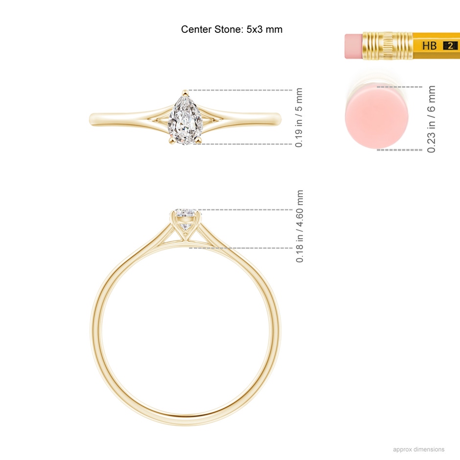 5x3mm IJI1I2 Pear-Shaped Diamond Solitaire Split Shank Engagement Ring in Yellow Gold ruler