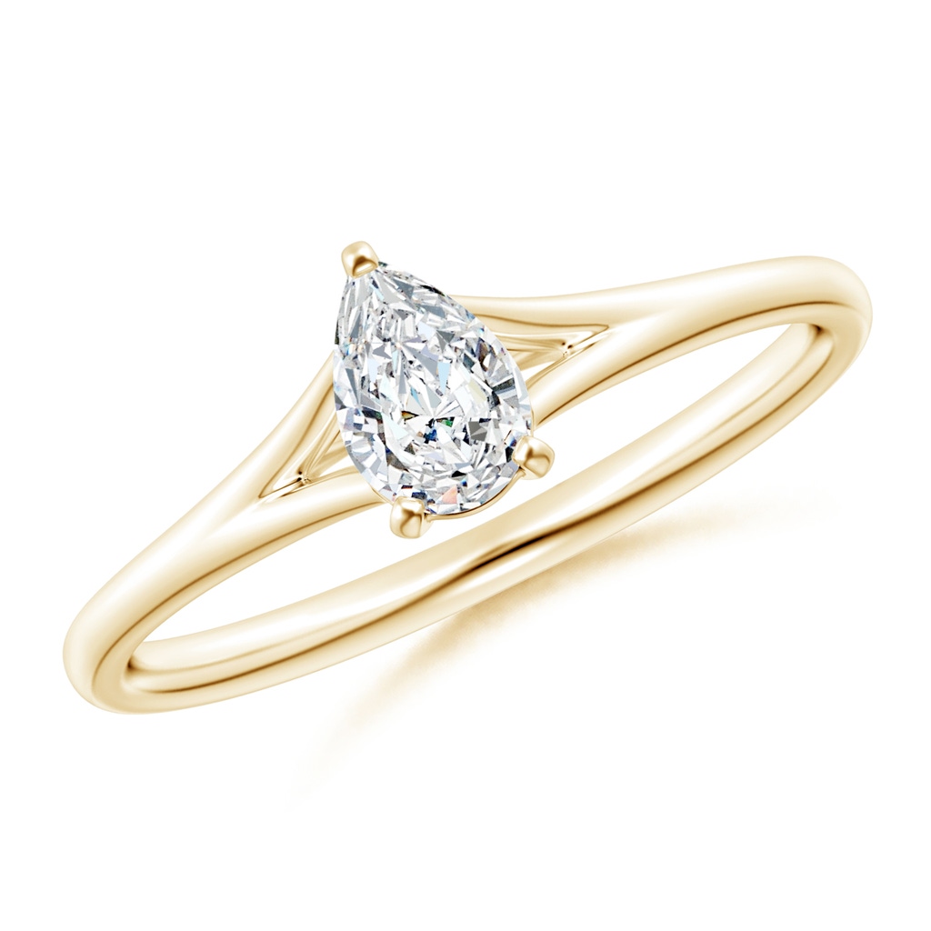 6x4mm GVS2 Pear-Shaped Diamond Solitaire Split Shank Engagement Ring in Yellow Gold