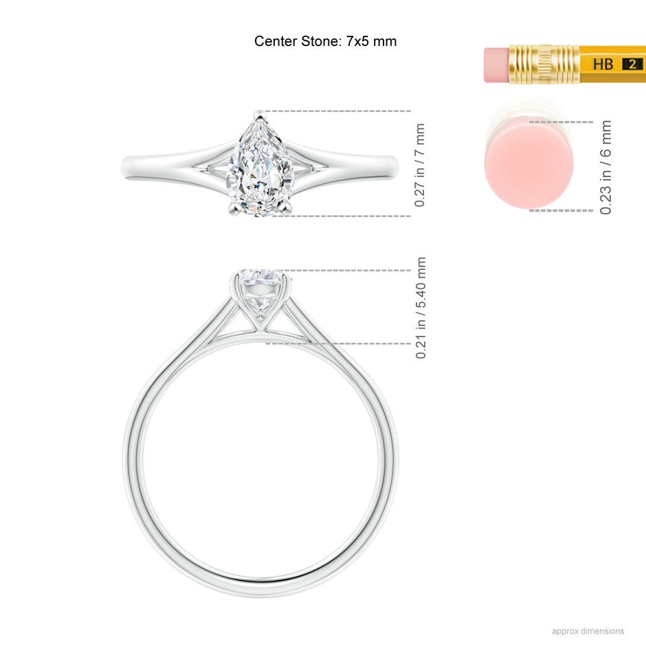 7x5mm GVS2 Pear-Shaped Diamond Solitaire Split Shank Engagement Ring in P950 Platinum ruler
