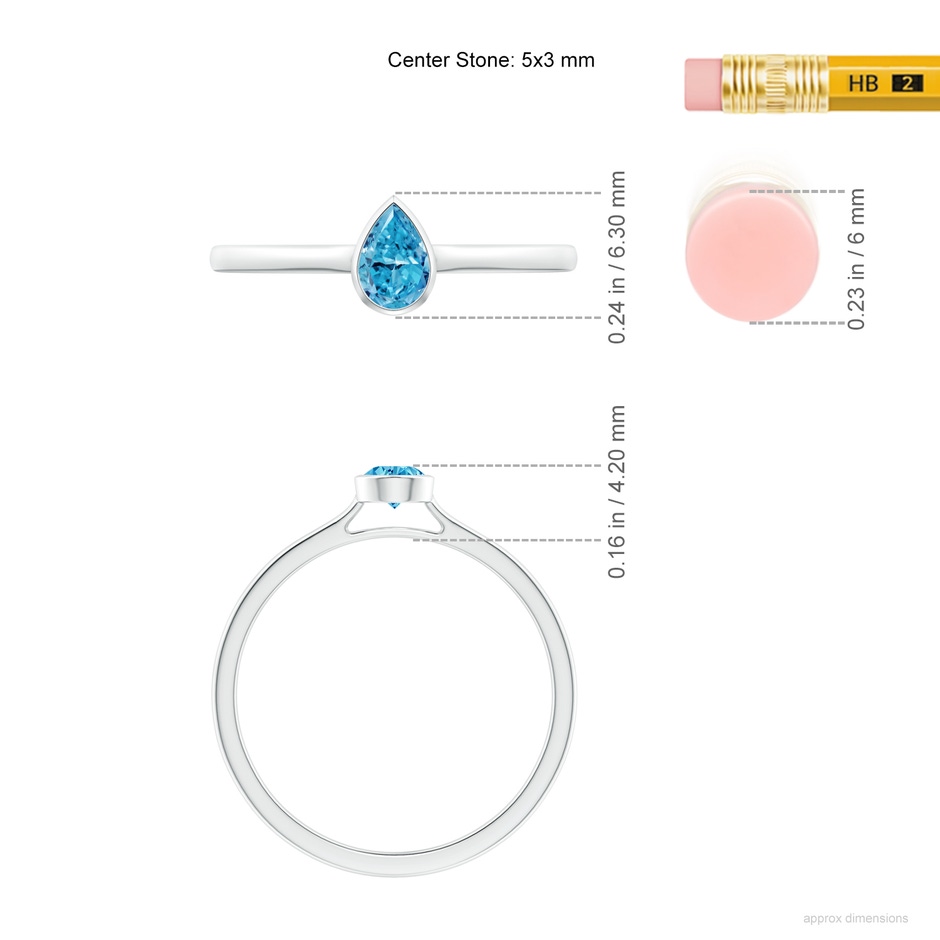 5x3mm AAAA Bezel-Set Solitaire Pear-Shaped Fancy Intense Blue Diamond Engagement Ring in P950 Platinum ruler