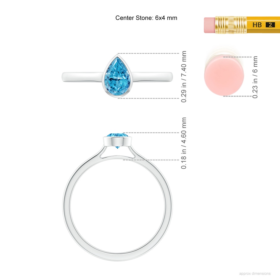 6x4mm AAAA Bezel-Set Solitaire Pear-Shaped Fancy Intense Blue Diamond Engagement Ring in White Gold ruler