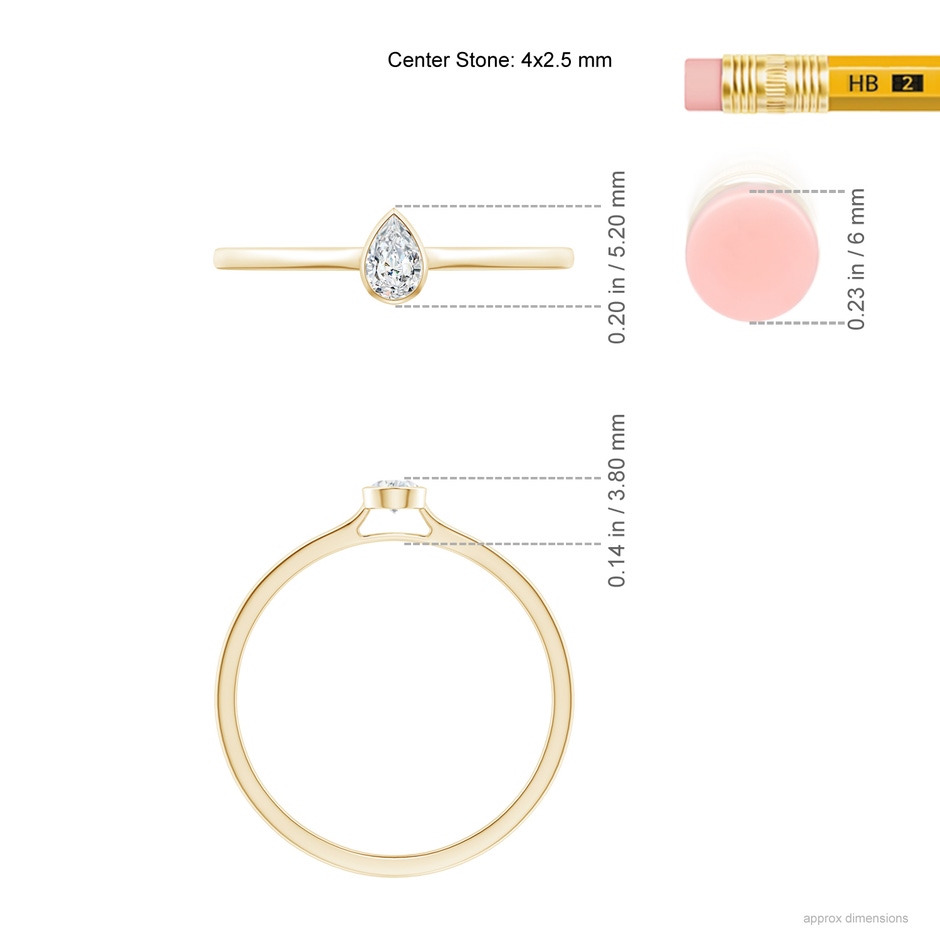 4x2.5mm GVS2 Bezel-Set Solitaire Pear-Shaped Diamond Engagement Ring in Yellow Gold ruler