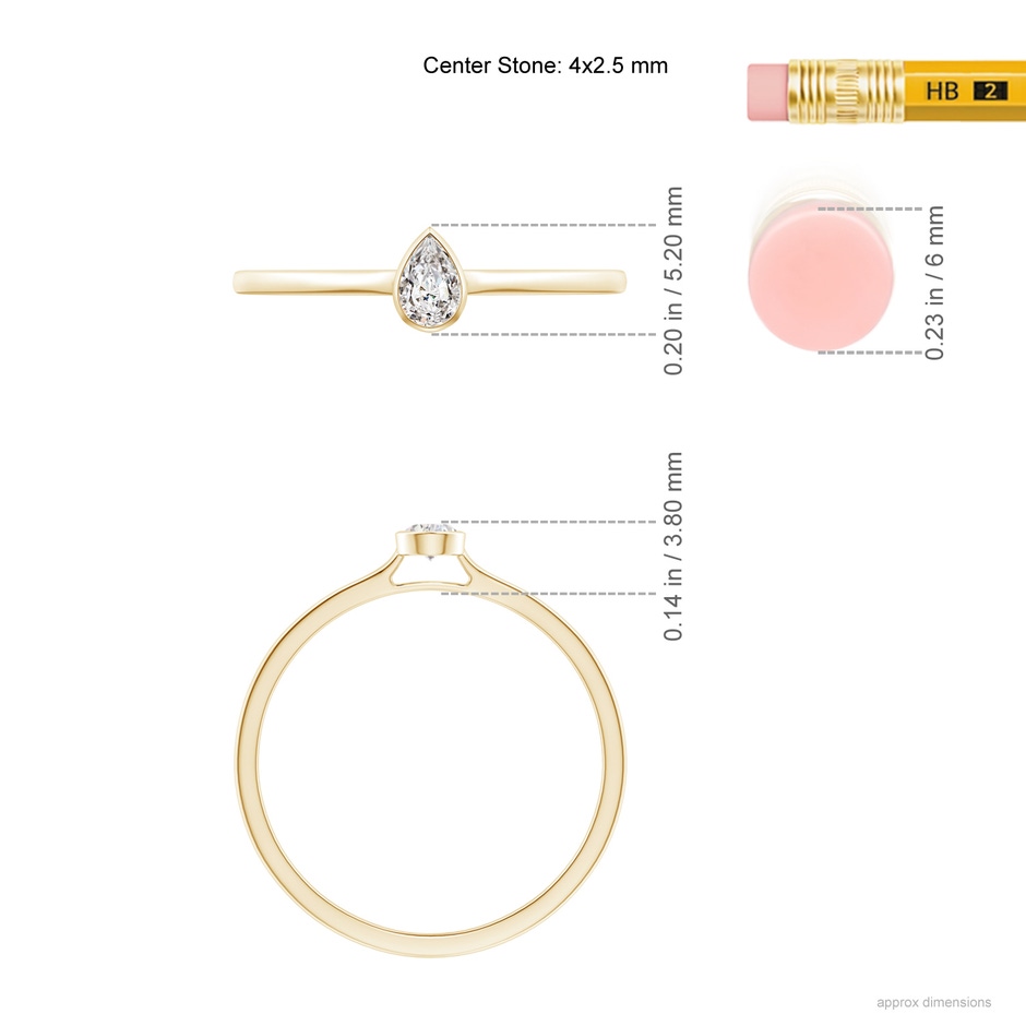 4x2.5mm IJI1I2 Bezel-Set Solitaire Pear-Shaped Diamond Engagement Ring in Yellow Gold ruler