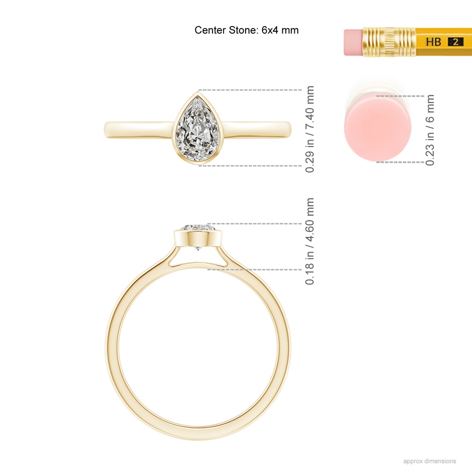 6x4mm KI3 Bezel-Set Solitaire Pear-Shaped Diamond Engagement Ring in Yellow Gold ruler