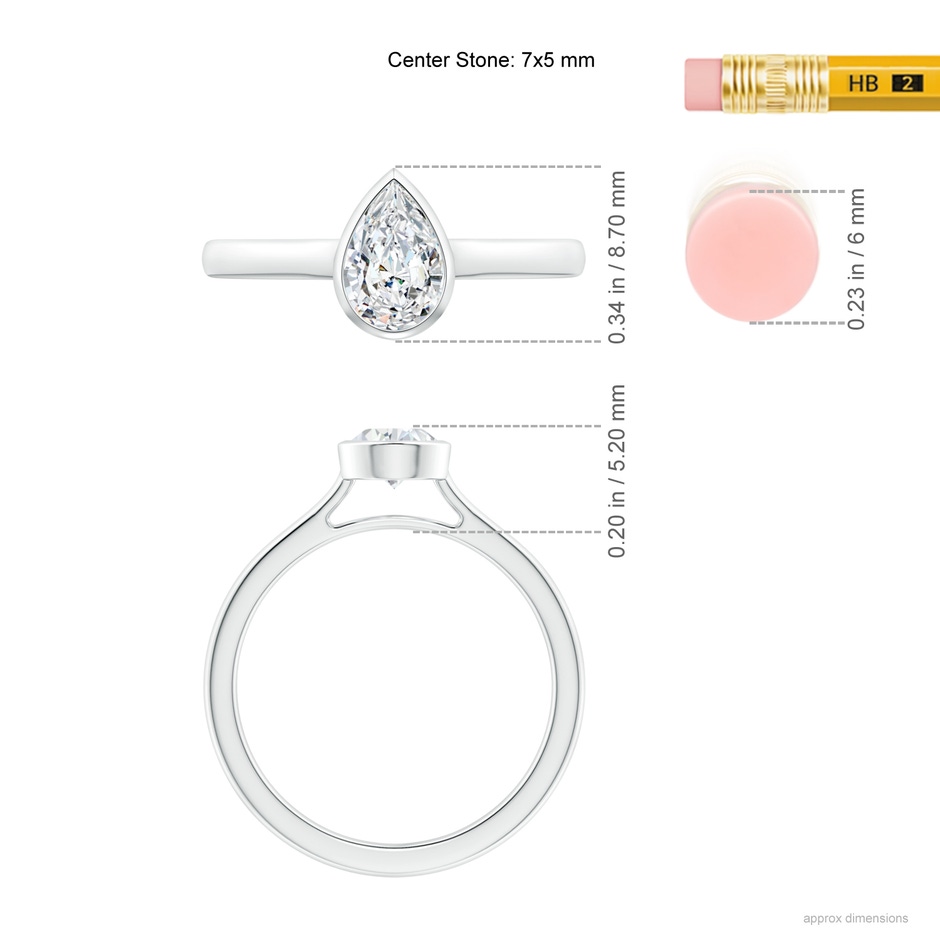 7x5mm GVS2 Bezel-Set Solitaire Pear-Shaped Diamond Engagement Ring in P950 Platinum ruler